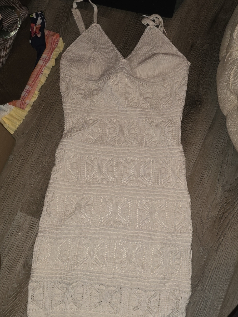 Women’s Ivory Crochet Bodycon Dress - Sleeveless Spaghetti Strap